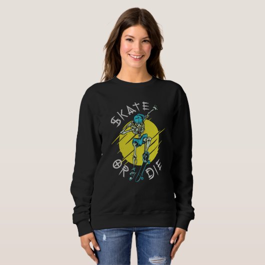 Sweatshirt Skate ou die Skeleton Skateboarder (Devant entier)