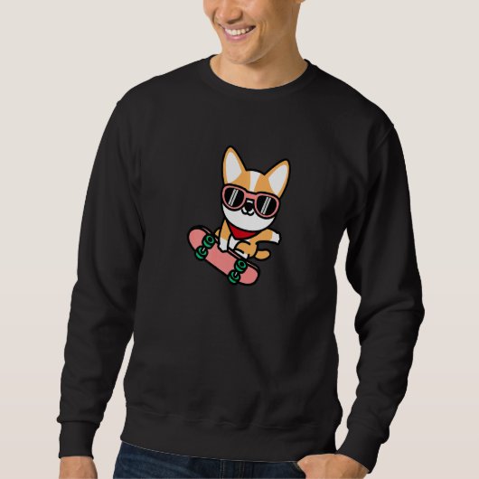 Sweatshirt Skateboard Welsh Corgi Puppy Skateboard Chien Ska (Devant)