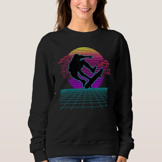 Sweatshirt Skateboarder Retro 80s Vaporwave Style Skateboardi (Devant)