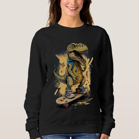 Sweatshirt Skating Dinosaur rex on Skateboard (Devant)