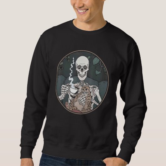 Sweatshirt Skeleton Coffee And Cat  Halloween Cat (Devant)