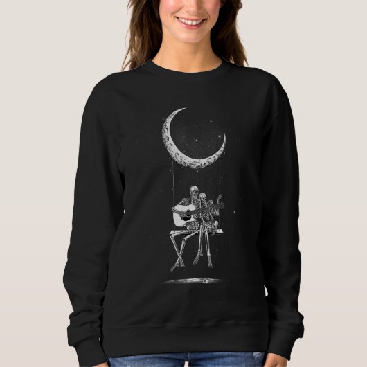 Sweatshirt Skeleton Couple Moon Swing Playing Guitar Hallowee (Devant)