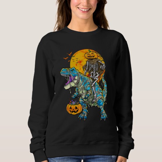 Sweatshirt Skeleton équitation maman Dinosaur rex Halloween E (Devant)