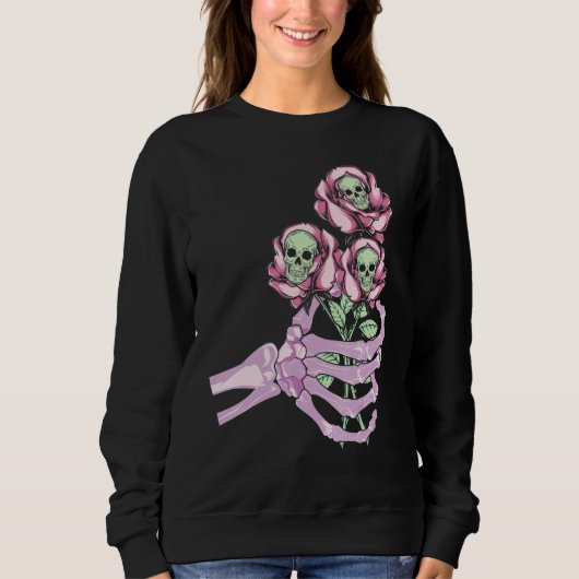 Sweatshirt Skeleton Hand Skull Pastel Roses Graphic Valentine (Devant)