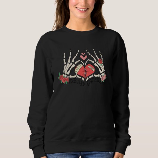 Sweatshirt Skeleton Hand with Rose Broken Heart in Dome Anti  (Devant)