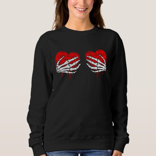 Sweatshirt Skeleton Hands On Chest Funny Valentines Day Women (Devant)