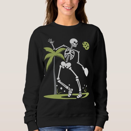 Sweatshirt Skeleton Jouer Pickleball Palm Feuilles drôle (Devant)