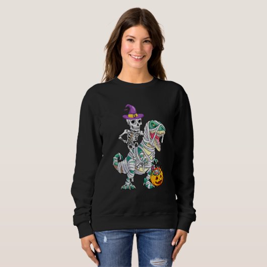 Sweatshirt Skeleton Riding Mummy Dinosaur Rex Halloween  Pump (Devant entier)