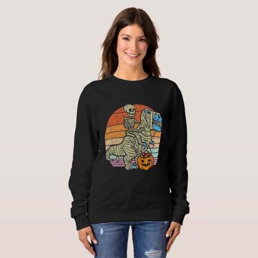 Sweatshirt Skeleton Riding Mummy Dinosaur rex Halloween  Pump (Devant entier)