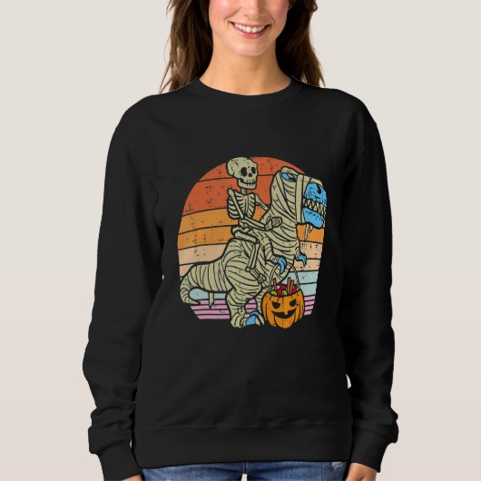 Sweatshirt Skeleton Riding Mummy Dinosaur rex Halloween  Pump (Devant)
