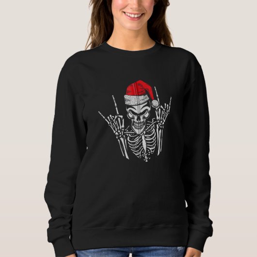 Sweatshirt Skeleton Santa Hat Rock Et Cool À Main Roulette Ch (Devant)