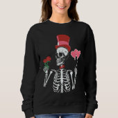 Sweatshirt Skeleton Top Hat Rose Valentines Day Skeleton Bone (Devant)