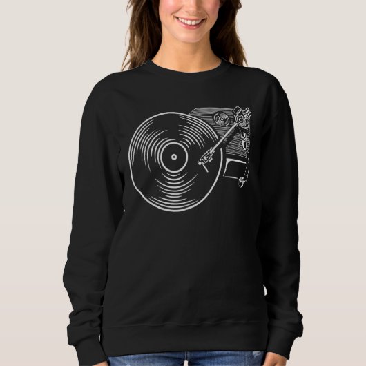 Sweatshirt Sketch Vinyl Record Player 80s Musicien de musique (Devant)