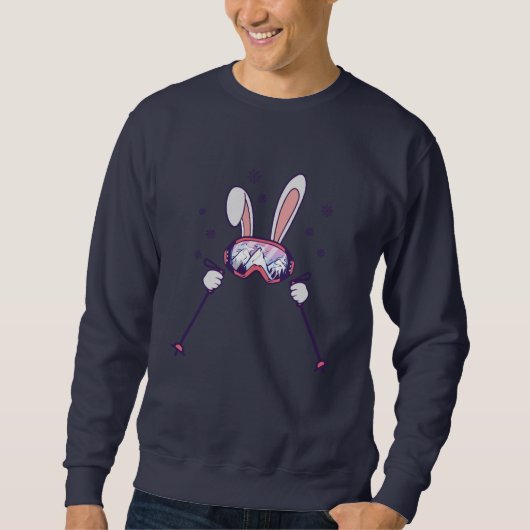 Sweatshirt Ski Rabbit avec bâtons de ski et lunettes de ski (Devant)