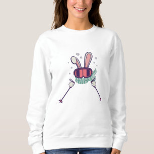 Sweatshirt Ski Rabbit avec bâtons de ski et lunettes de ski