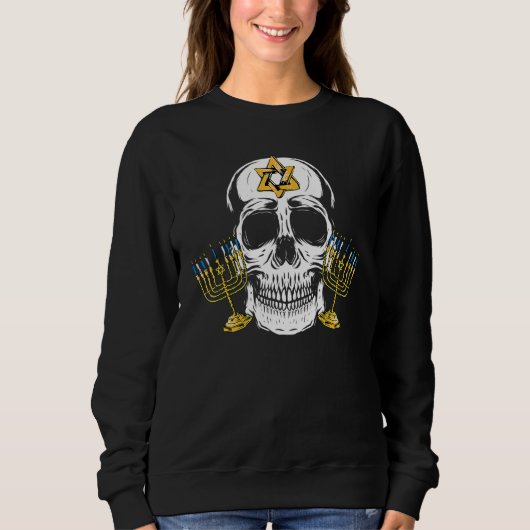 Sweatshirt Skull Menorah Hanukkah Cool Skeleton Chanukah Jewi (Devant)