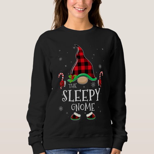 Sweatshirt Sleepy Gnome Buffalo Plaid Matching Family Christm (Devant)