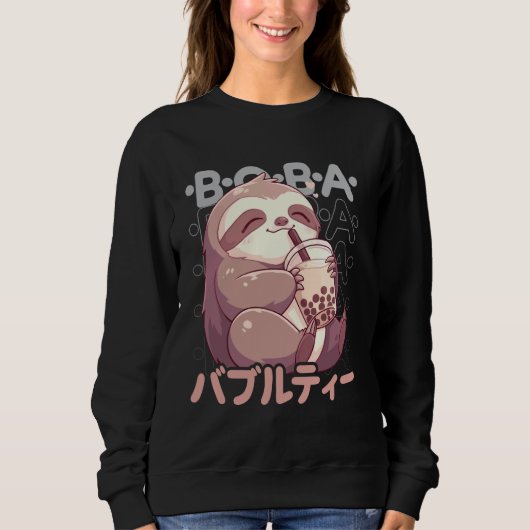 Sweatshirt Sloth Boba Tea Kawaii Bubble Tea Sloth Anime Neko  (Devant)