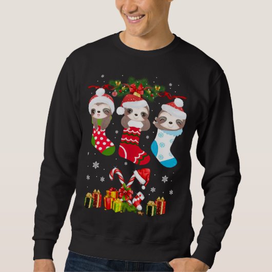 Sweatshirt Sloth Noël Sock Sloth Santa Hat Lights Noël T (Devant)