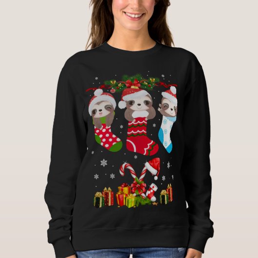 Sweatshirt Sloth Noël Sock Sloth Santa Hat Lights Noël T (Devant)