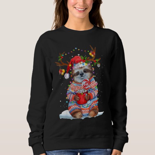 Sweatshirt Sloth Reindeer Santa Hat Xmas Lights Christmas Xma (Devant)