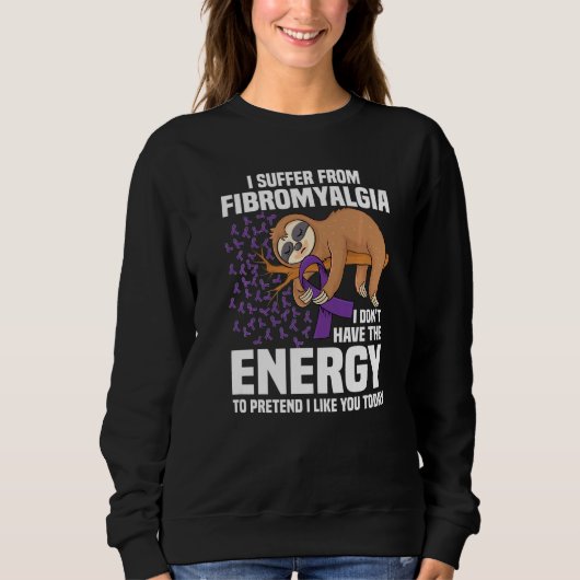 Sweatshirt Sloth Support Purple Ribbon Warrior Fibromyalgia A (Devant)