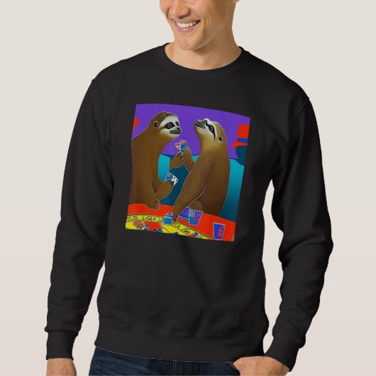 Sweatshirt Sloths Playing Poker Cards Gambling I Love Sloths  (Devant)