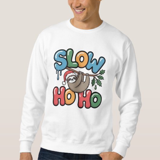 Sweatshirt Slow Ho Ho — Paresseux pendu à une branche de Noël (Devant)