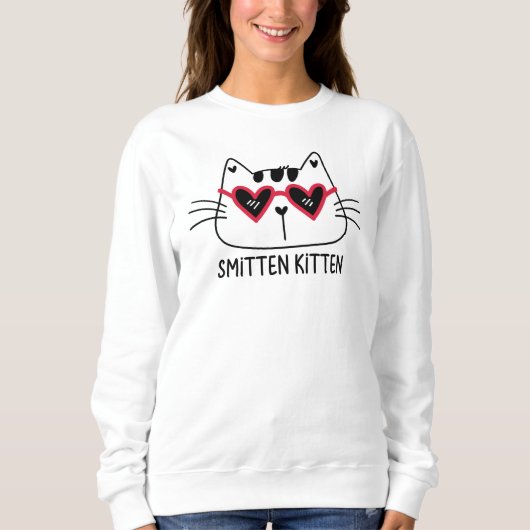 Sweatshirt Smitten Kitten Valentines chat coeur rouge lunette (Devant)