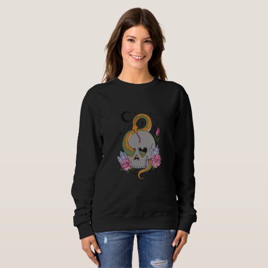 Sweatshirt snake reptile skull flower (Devant entier)
