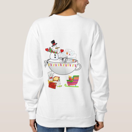 Sweatshirt Sneeuwman in een Koffie Mok (Achterkant)