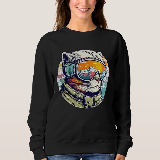 Sweatshirt Snowboarding Cat Cool Snowboarder or Skier Mountai (Devant)