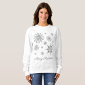 Sweatshirt Snowflakes Gris Argent Avec Joyeux Texte De Noël (Devant entier)