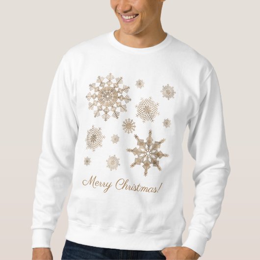 Sweatshirt Snowflakes Jaune Dorée Avec Joyeux Texte De Noël (Devant)