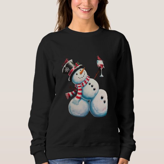 Sweatshirt Snowman Avec Vin Noël Drôle Noël Cadeau de Noël (Devant)