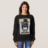Sweatshirt Soccer Maman Vie Leopard Bow Messy Bun Jour Pré (Devant entier)