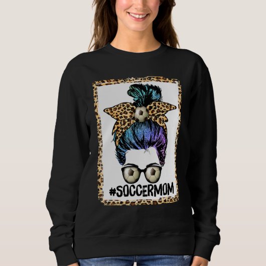 Sweatshirt Soccer Maman Vie Leopard Bow Messy Bun Jour Pré (Devant)