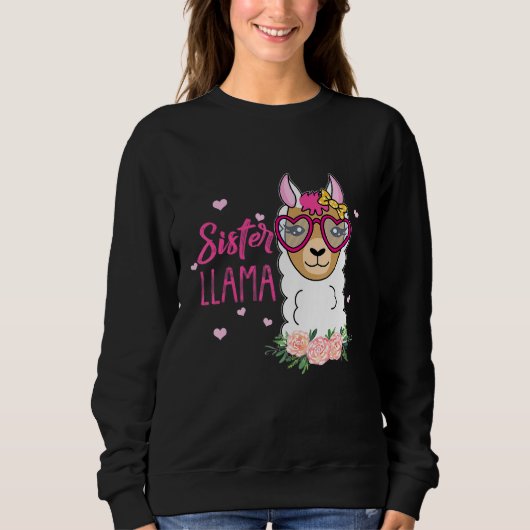 Sweatshirt Soeur Lama Boho Fleurs Coeur rose (Devant)