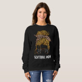 Sweatshirt Softball Maman Vie Leopard Messy Bun Jour (Devant entier)