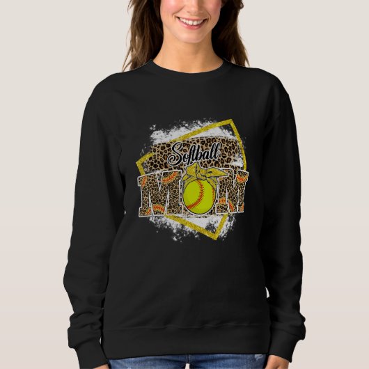 Sweatshirt Softball Mom Leopard Bleached Family Matching (Devant)