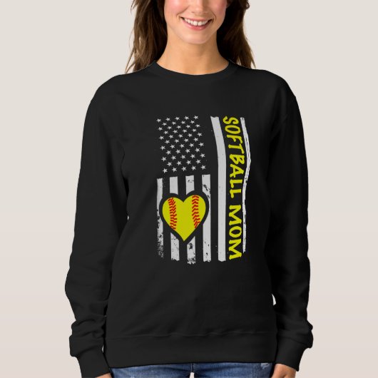 Sweatshirt Softball Mom USA Flag Heart   (Devant)