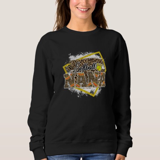 Sweatshirt Softball Nana Leopard Bleached Family Matching   (Devant)