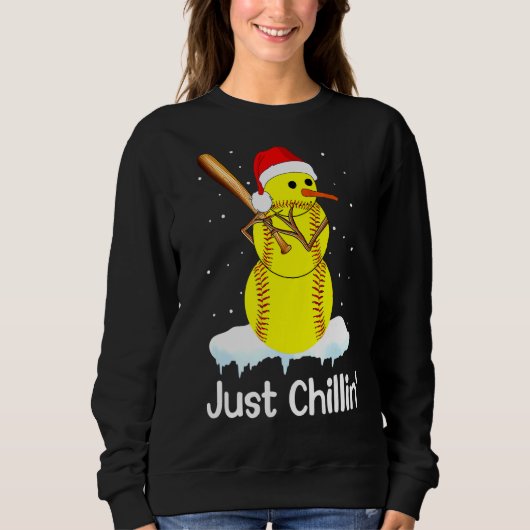Sweatshirt Softball Snowman Juste Chillin' Christmas Softball (Devant)