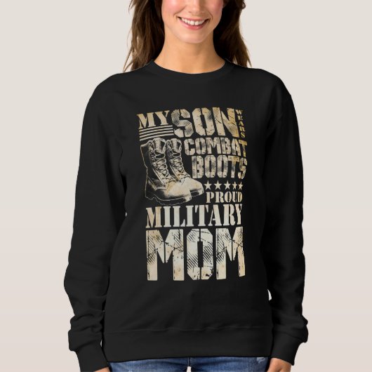 Sweatshirt Son porte des bottes de combat Mère militaire Fami (Devant)