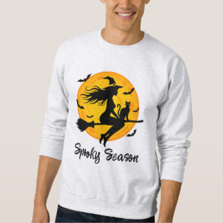 Sweatshirt Sorcière et chat noir volant à travers la pleine l