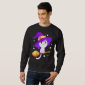 Sweatshirt Sorcière Mignonne Chat Blanc Halloween (Devant entier)