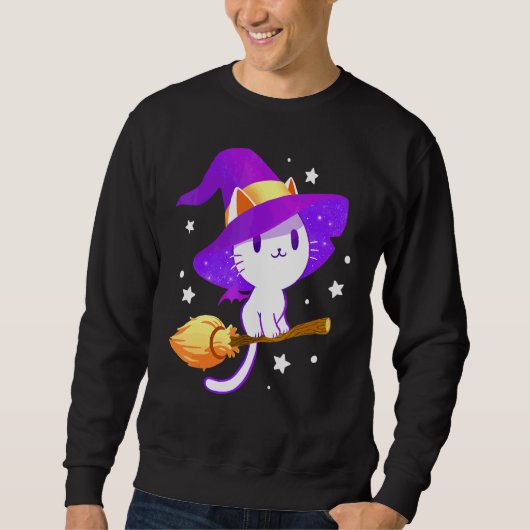 Sweatshirt Sorcière Mignonne Chat Blanc Halloween (Devant)