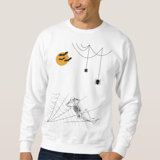Sweatshirt Sorcière sur la lune avec araignées et squelette (Devant)