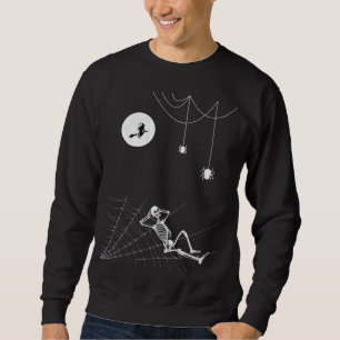 Sweatshirt Sorcière sur la lune avec araignées et squelette