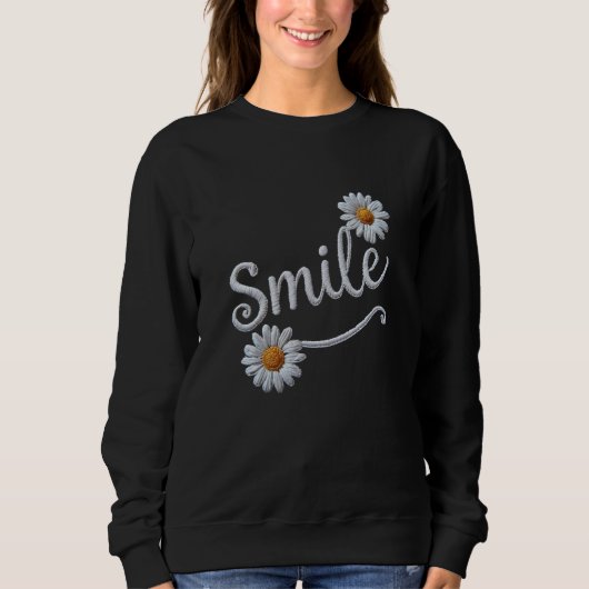 Sweatshirt Sourire de marguerite brodée – Typographie cursive (Devant)